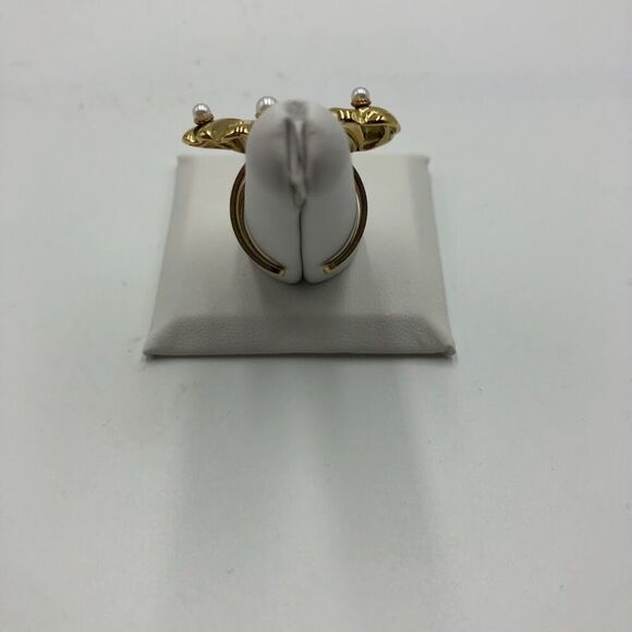 18K Gold Plated Women's Statement Heart Ring Faux Pearls Open Back Adjust Size - Picture 9 of 15